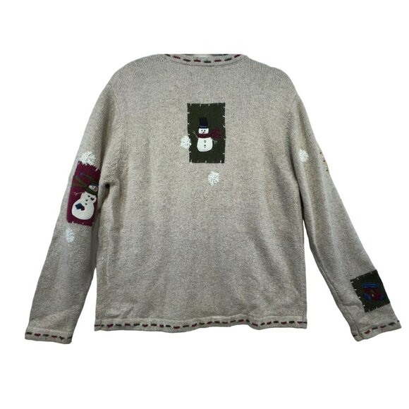 Croft & Barrow Womens Snowman Cardigan Sweater  M Beige & Multicolor Wool Blend - Picture 11 of 12